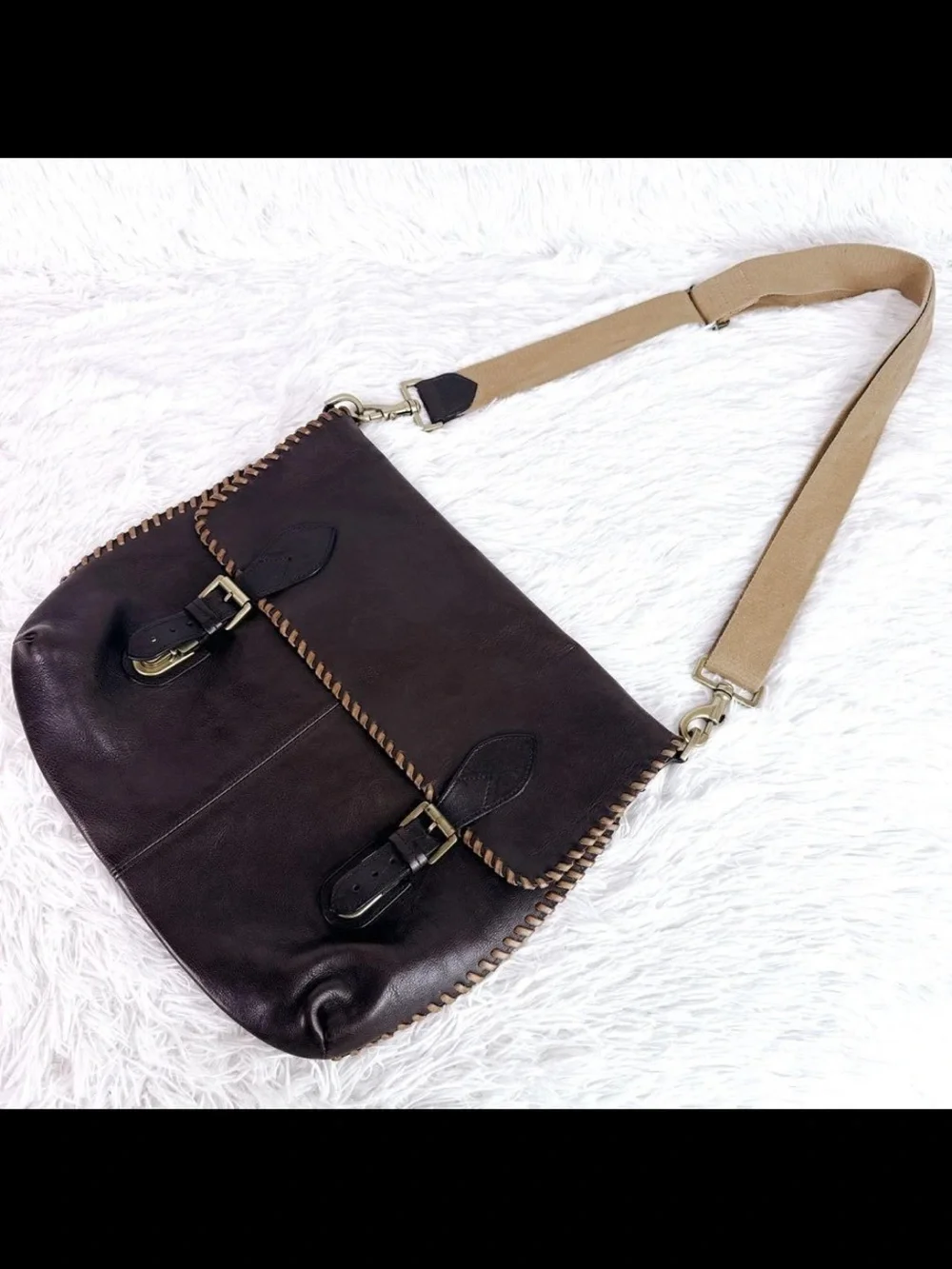 Mulberry Dark Brown Leather Messenger Bag with Whipstitch Trim
